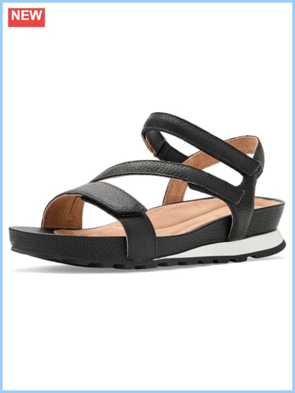 Rubber Leather Strappy Wedge Sandals Round Toe Adjustable Casual